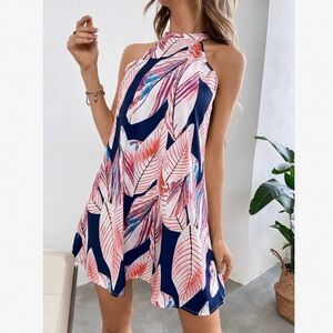 Tropical Print Halter Dress